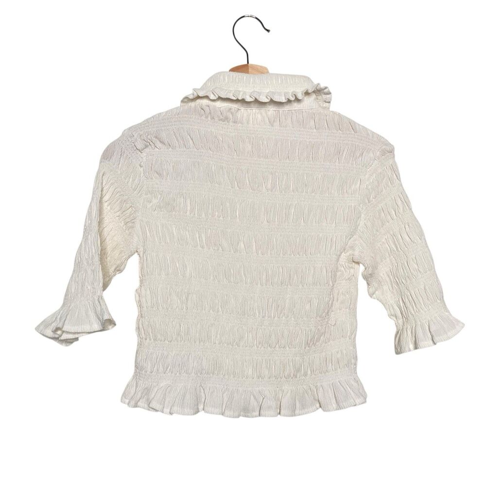 MAEVE Anthropologie Smocked Button Front Top XS Ivory Natural Cottagecore Chic - Picture 5 of 16